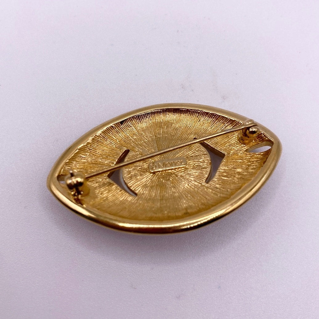 Monet Brooch Red Enamel with Faux Pearl