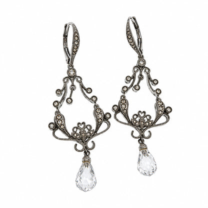 Vintage Drop Silver Tone and Crystals Earrings