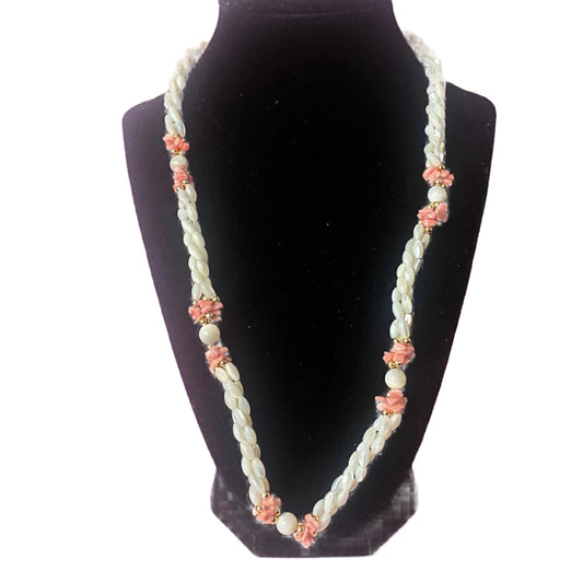 Vintage Mother of Pearl Beads and Skin Angel Coral Necklace