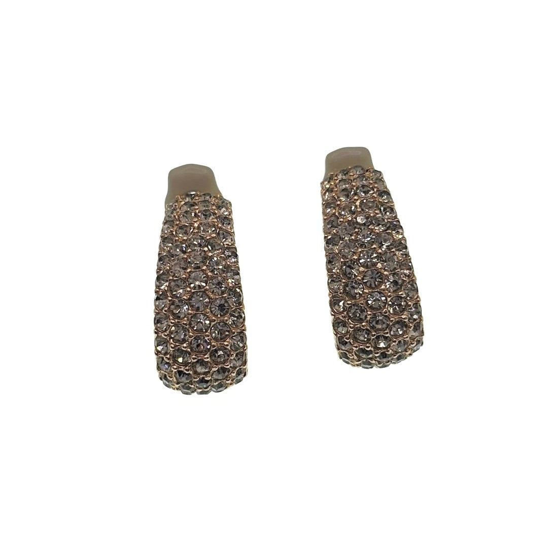 Ciner Signed Full Pave Rhinestones Half Hoops Clip On Earrings