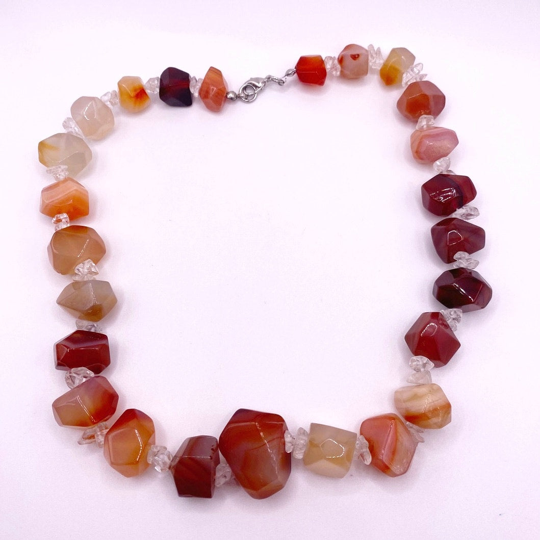 Vintage Necklace Sunset Carnelian Nuggets Gems and Quartz 18”