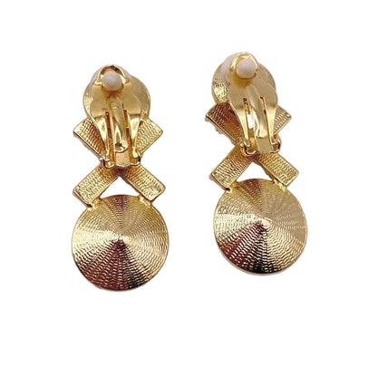 Vintage Clip On Earrings Ravioli White Stones and Rhinestones Gold Tone