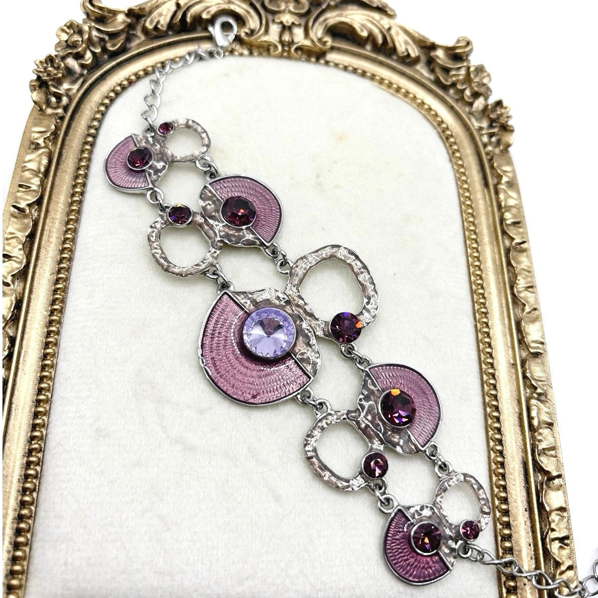 Purple Boho Enamel and Rhinestones Adjustable Bracelet Sizes 5-8.5 inches