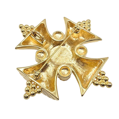Maltese Cross Vintage Brooch and Convertible Pendant With Rhinestones 2.5”