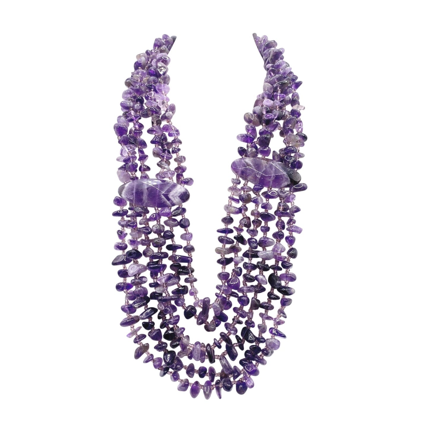 Vintage Multi Strand Amethyst Crystal Stone Necklace  18"