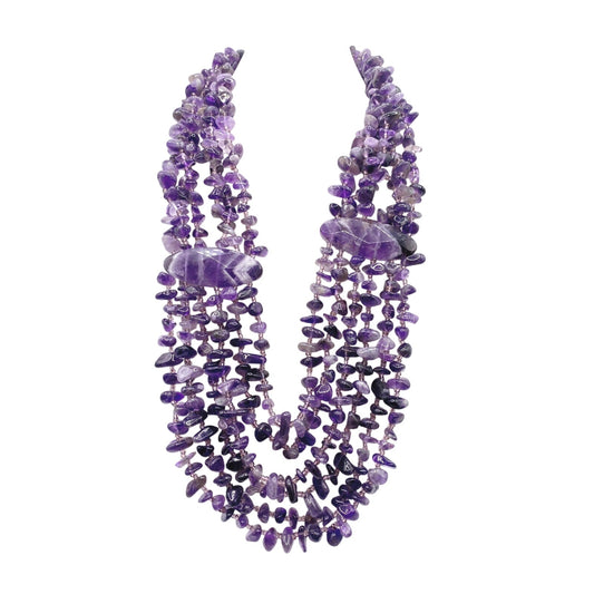 Vintage Multi Strand Amethyst Crystal Stone Necklace  18"