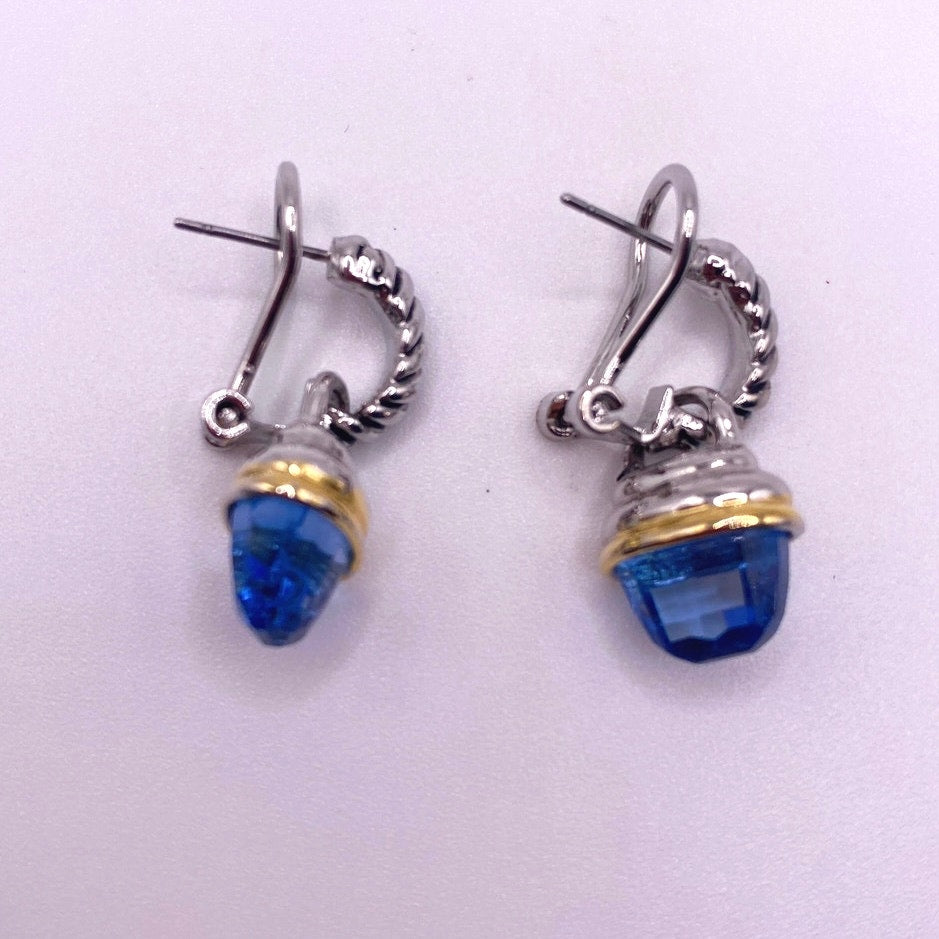 Vintage Earrings With Blue Crystals Two Toned