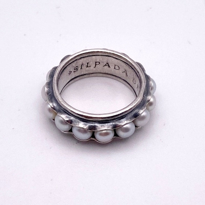 Silpada Sterling Silver Ring Fresh Water Pearl Band 7”