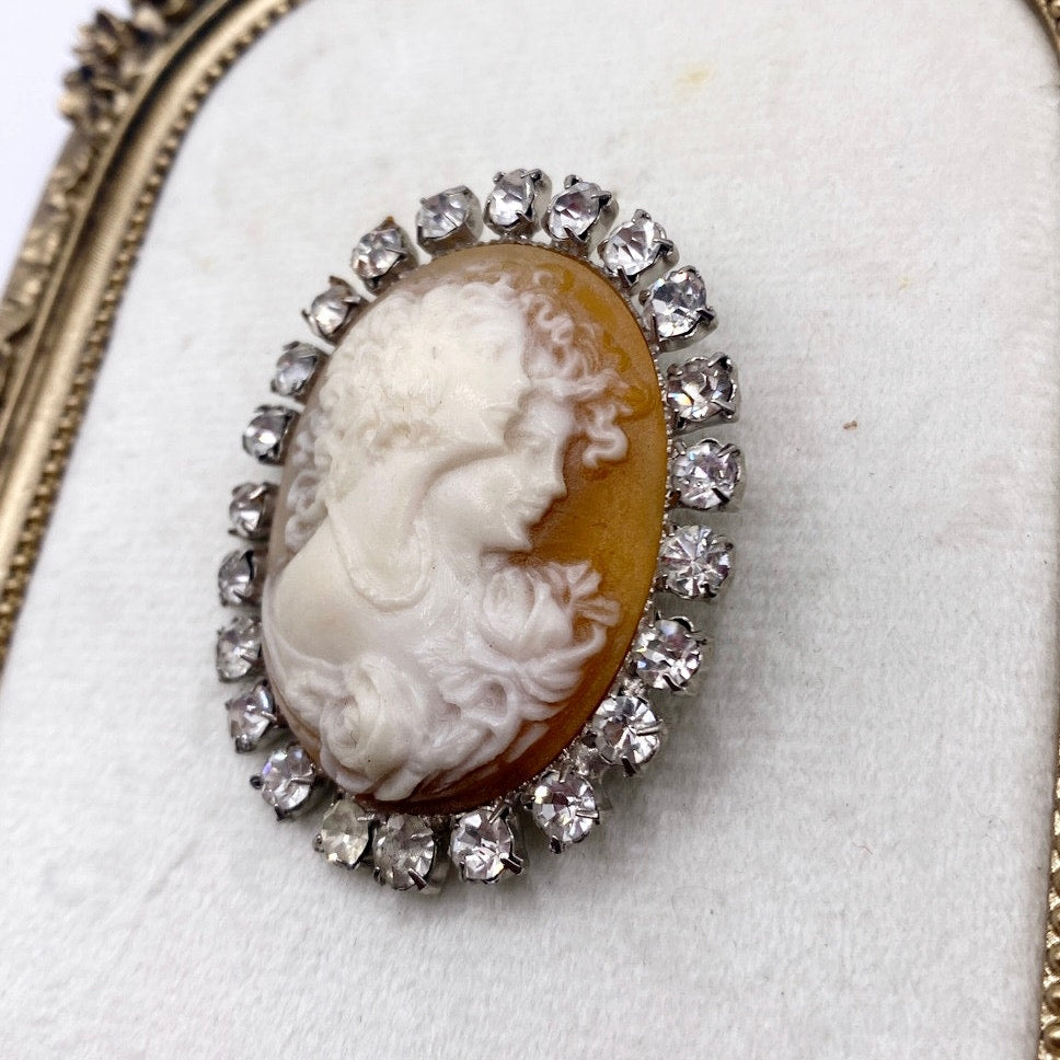 Vintage Resin and Rhinestones Cameo 2” Long Three Graces Theme