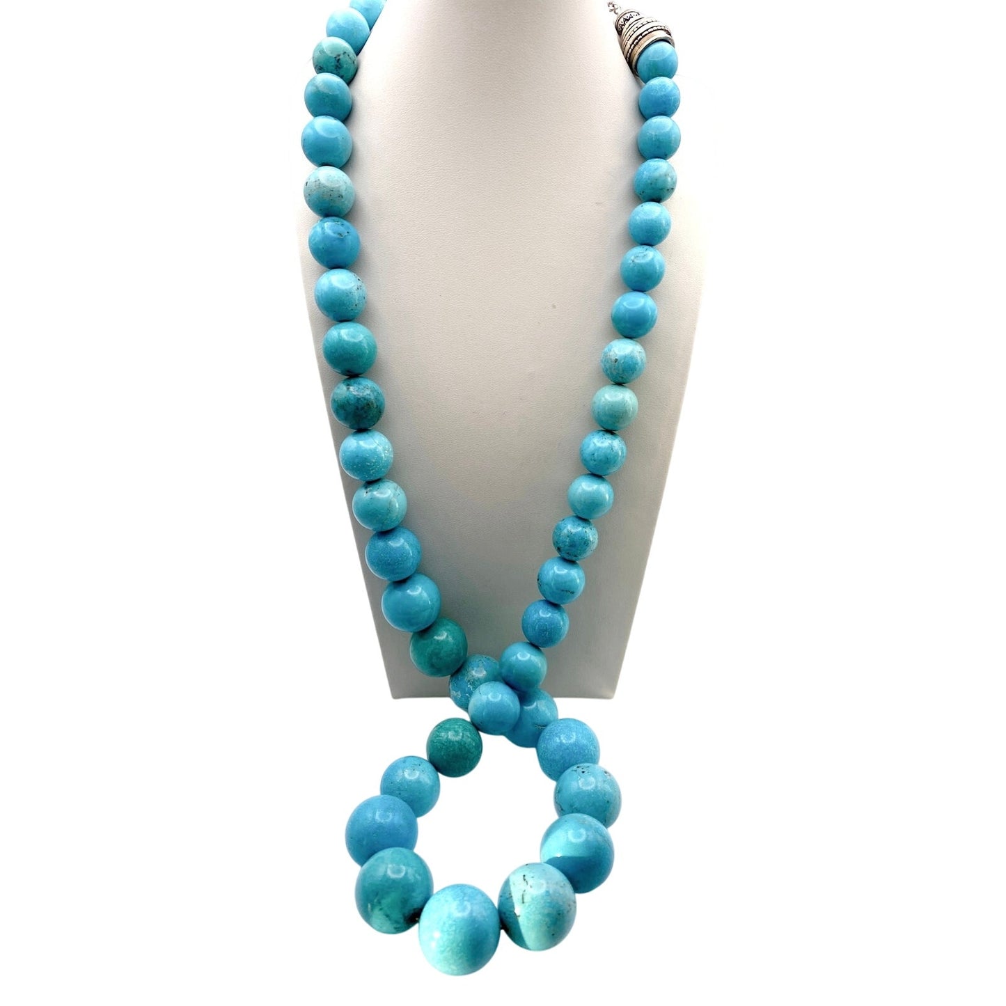 Sleeping Beauty Turquoise Extra Long Necklace 28” With Sterling Silver Closure