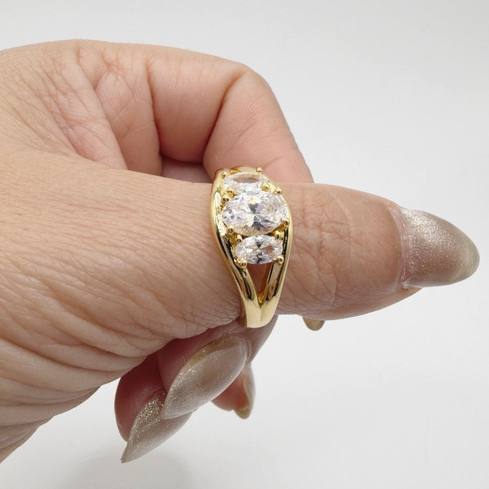 Gold Vermeil 925 Sterling Silver Ring with Sparkling Cubic Zircon 5.5