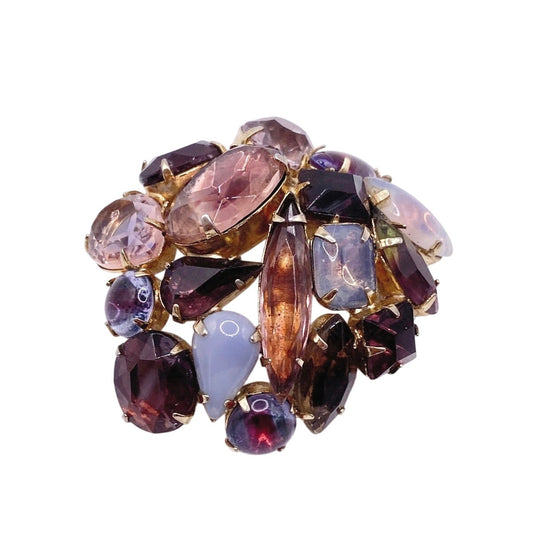 Juliana Unsigned Brooch Purple and Faux Opal Stones Retro Era