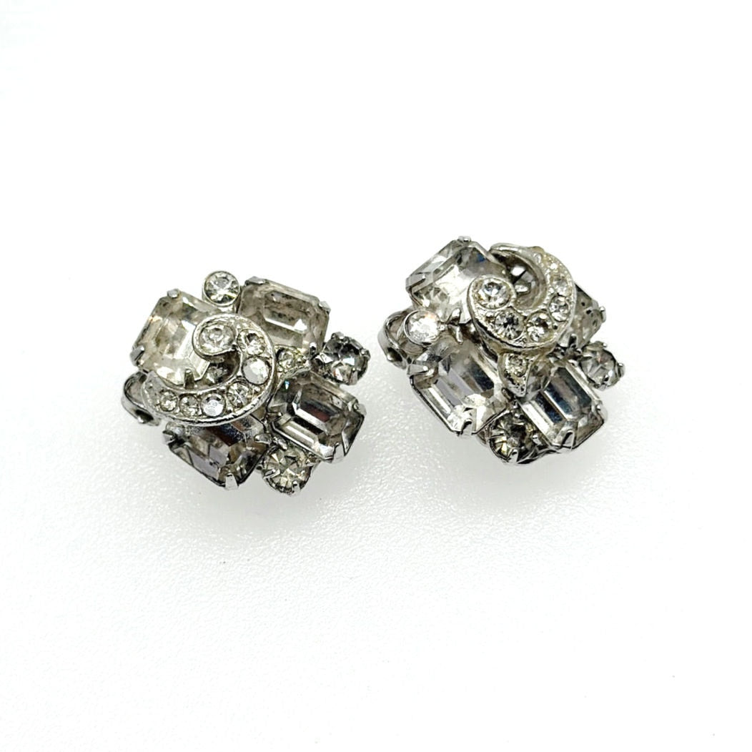 Eisenberg Vintage White Rhinestones Clip On Earrings