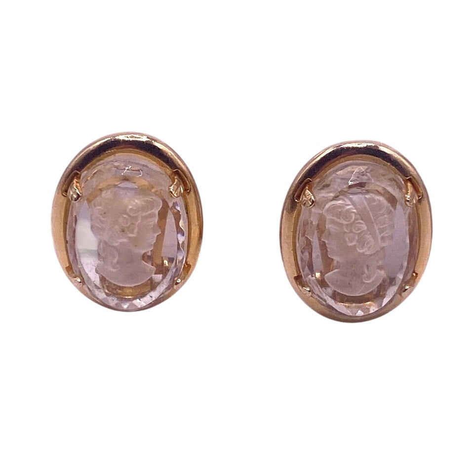 Warner Vintage Clip On Earrings Glass Intaglio Reverse Cameo
