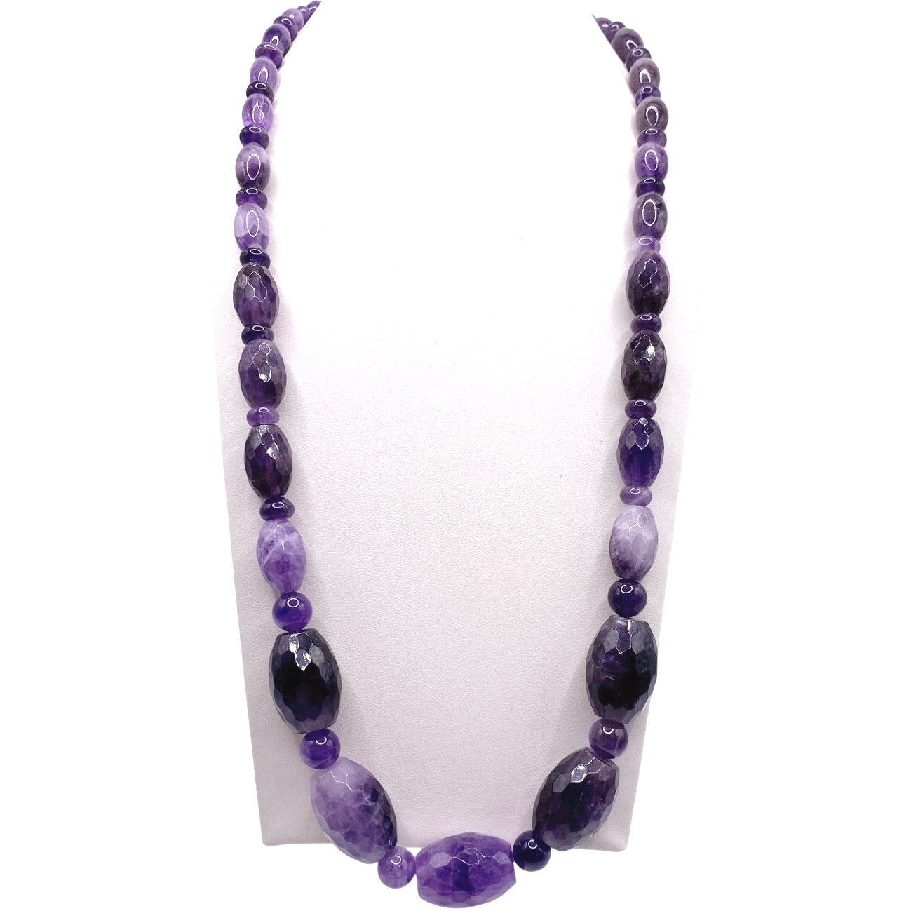 Desert Rose Trading Signed Faceted Amethyst Barrel Beads Necklace and Sterling Silver