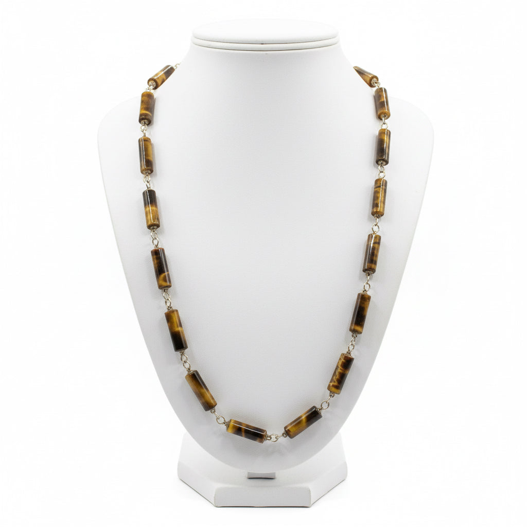 Tiger Eye Retro Barrel Beads Necklace 22”