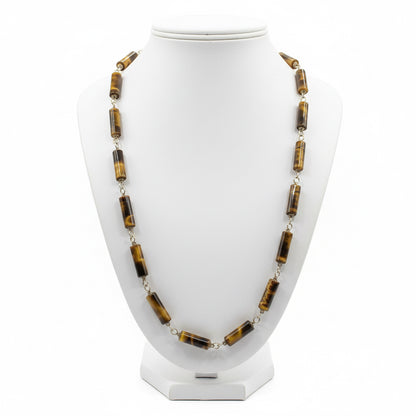 Tiger Eye Retro Barrel Beads Necklace 22”