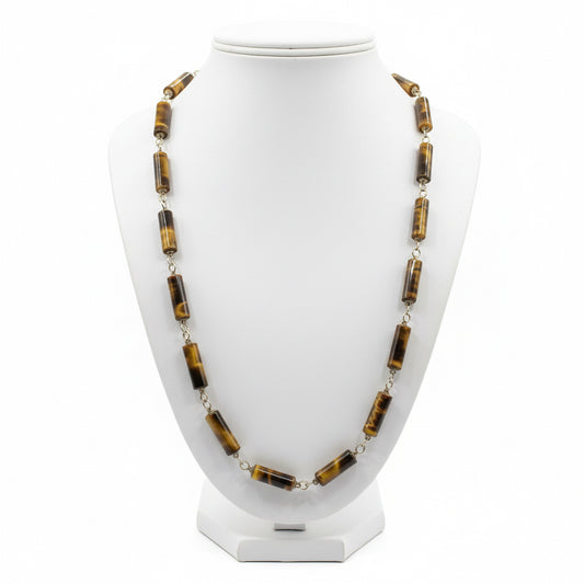 Tiger Eye Retro Barrel Beads with Necklace 22”, Very Good Condition