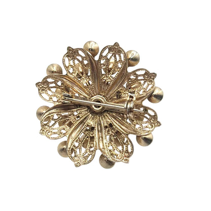 Vintage Filigree Blue Rhinestones Flower Brooch 1”