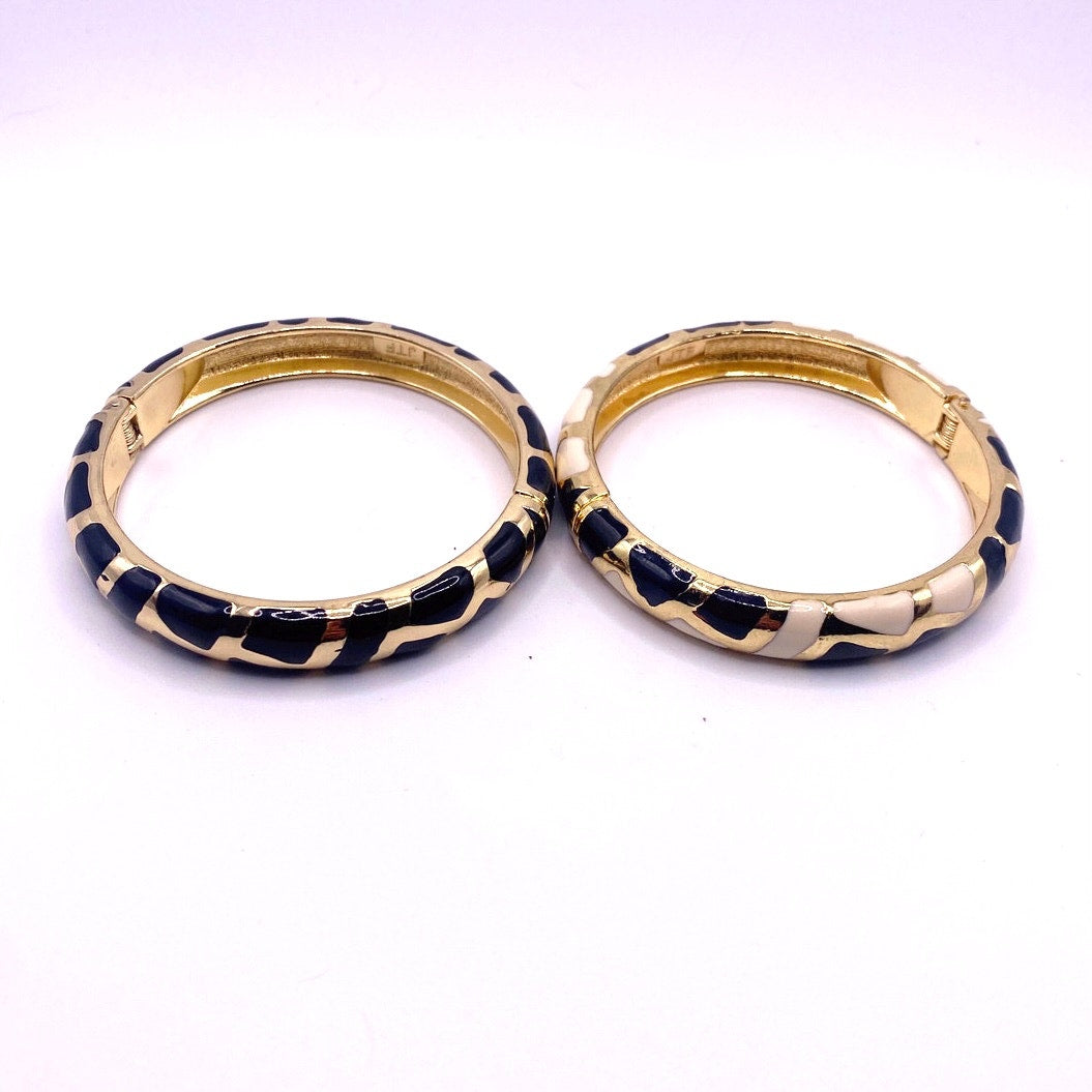 Two JTF Bangle Bracelets Black and White Enamel Sise 7