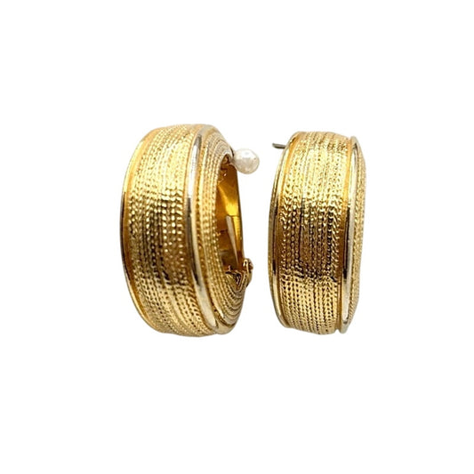 Retro Chunky Textured Half Hoop Gold Tone 3cm
