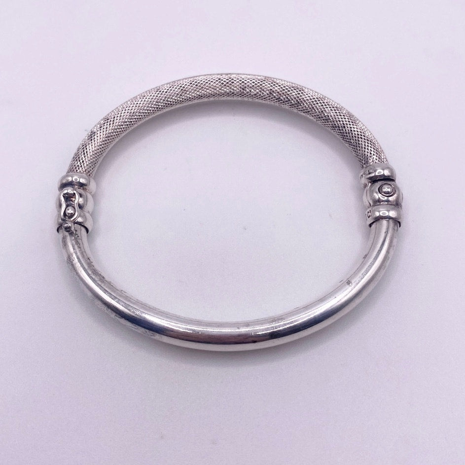 Vintage Sterling Silver Bangle Half Hollow and Half Mesh 8”