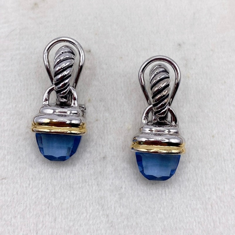 Vintage Earrings With Blue Crystals Two Toned