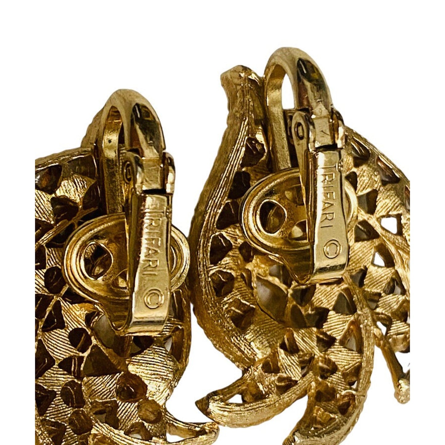 Crown Trifari Gold Plated Clip on Earrings