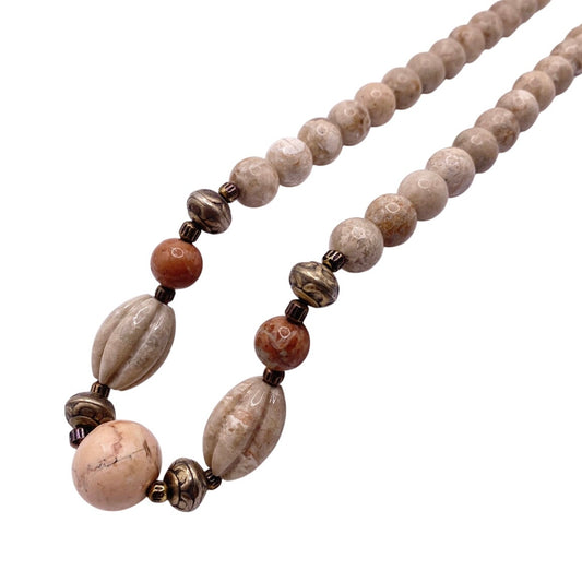 Vintage Gemstones Cream and Pink Jasper 17”