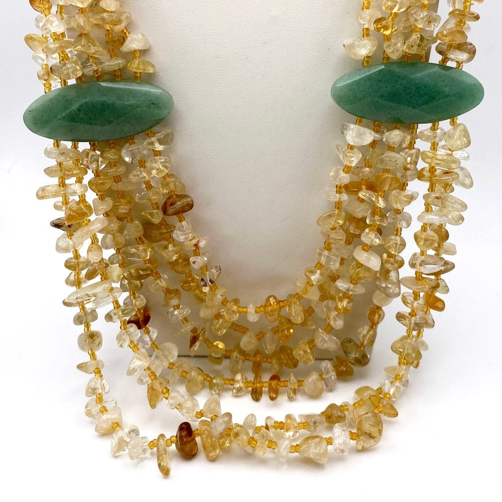 Vintage Multi strand Citrine Chips Gemstones And Green Aventurine large Stones