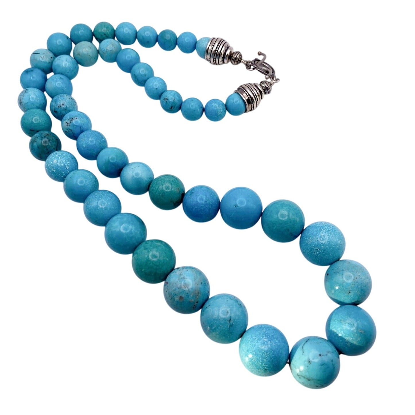 Sleeping Beauty Turquoise Extra Long Necklace 28” With Sterling Silver Closure