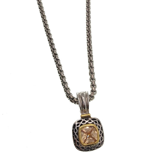 Vintage Silver Tone Retro Style Necklace With Topaz Tone Cubic Zirconia 18”