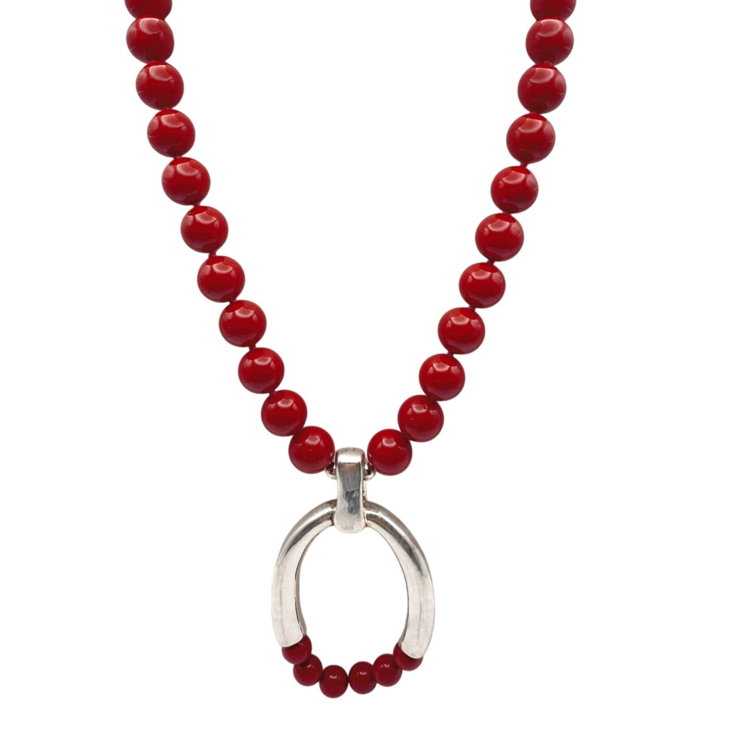 Simon Sebbag Designs Necklace Sterling Silver With Red Coated Shell Round Beads