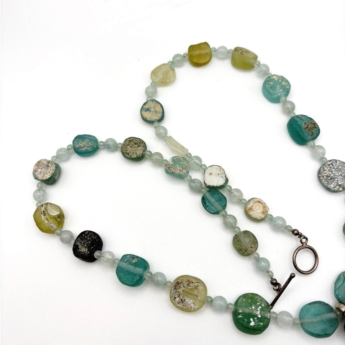 Amy Kahn Russell 925 Sterling Silver and Ancient Roman Glass Necklace 23”