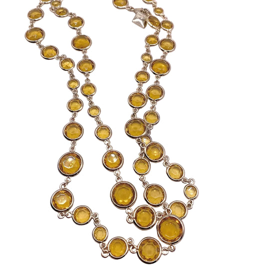Vintage Anne Klein Large Necklace 40" with Topaz Yellow Glass Stones