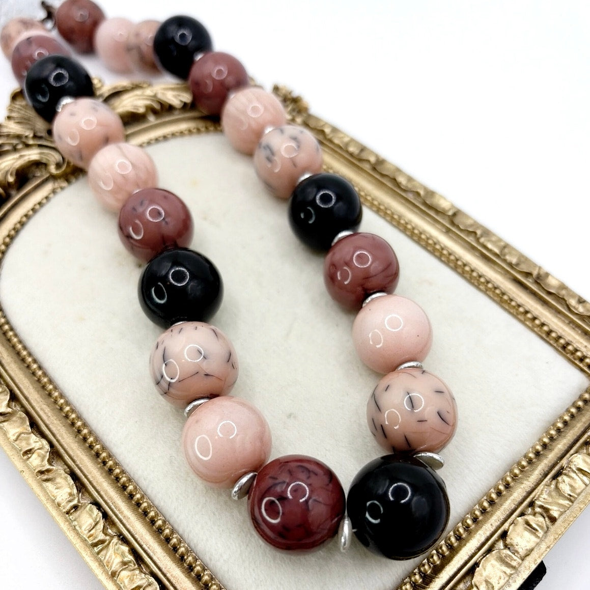 Vintage Lucite Confetti 12mm Beads Necklace 16”