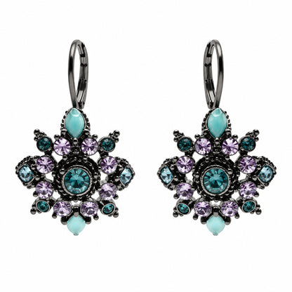 Joan Rivers Gun Metal and Rhinestones Flower Earrings Lever-back