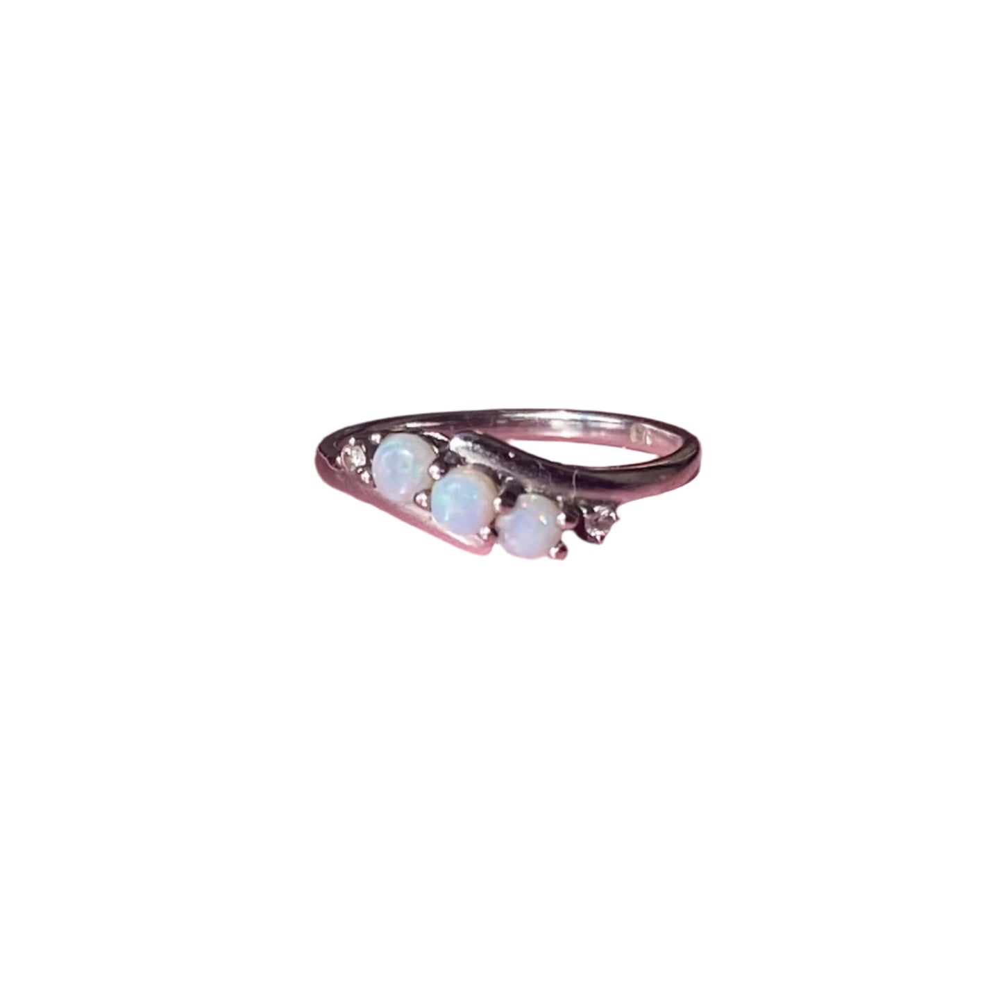 10k White Gold Ring White Opals and Diamonds size 5