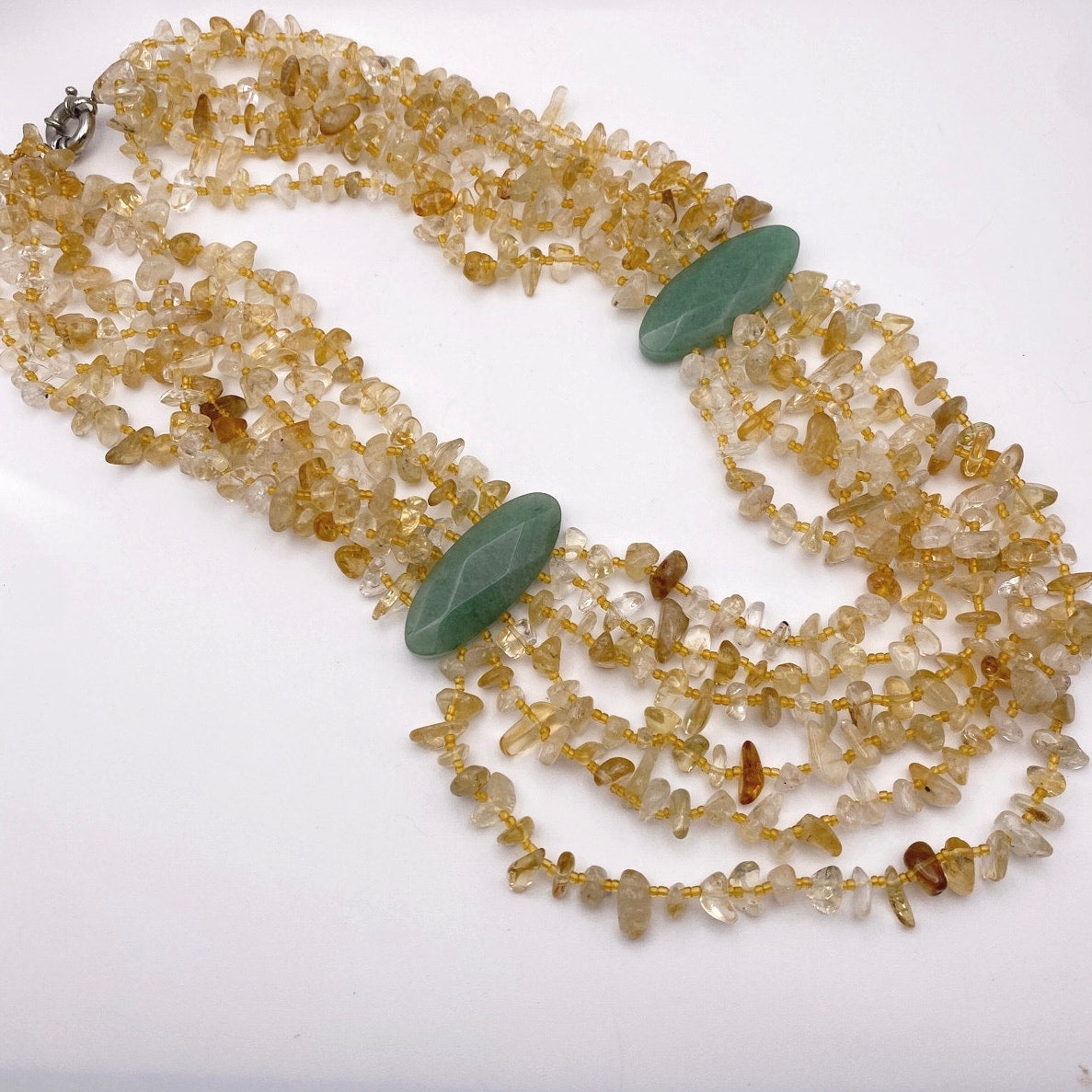 Vintage Multi strand Citrine Chips Gemstones And Green Aventurine large Stones