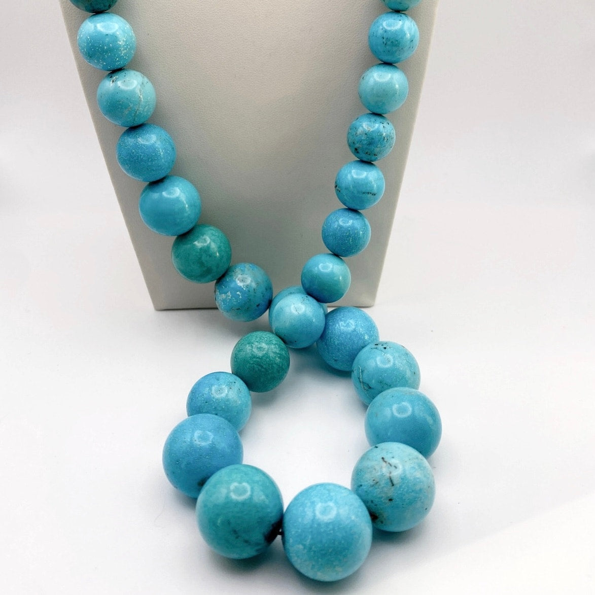 Sleeping Beauty Turquoise Extra Long Necklace 28” With Sterling Silver Closure