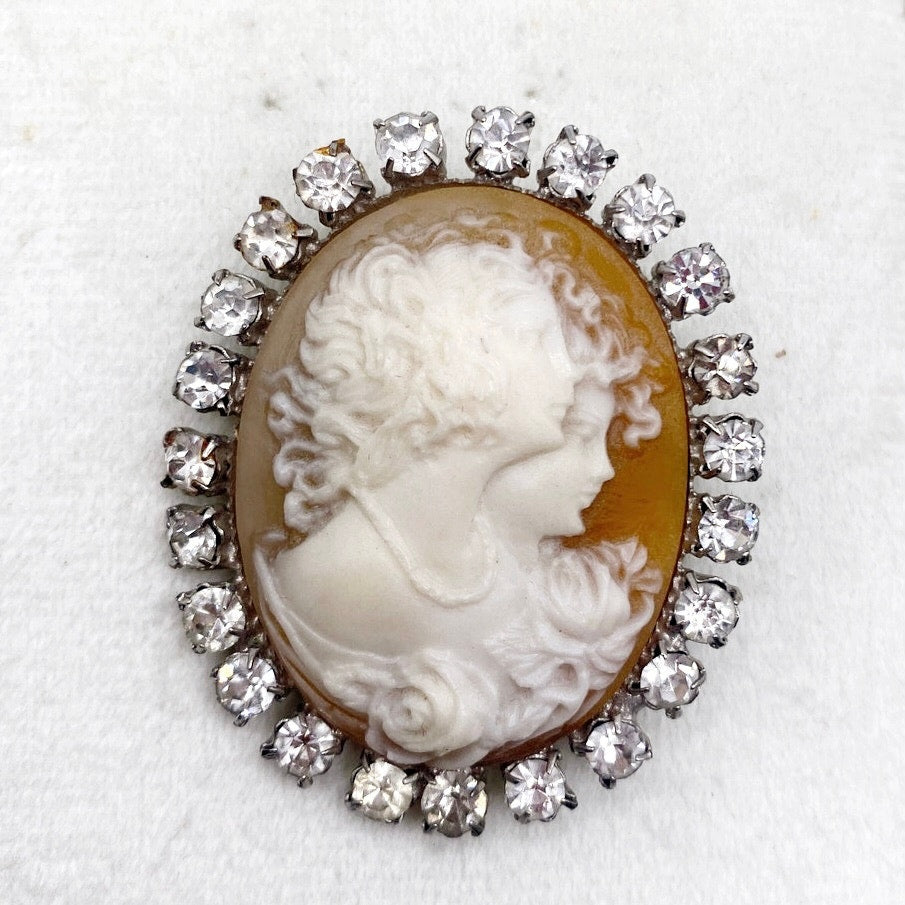 Vintage Resin and Rhinestones Cameo 2” Long Three Graces Theme