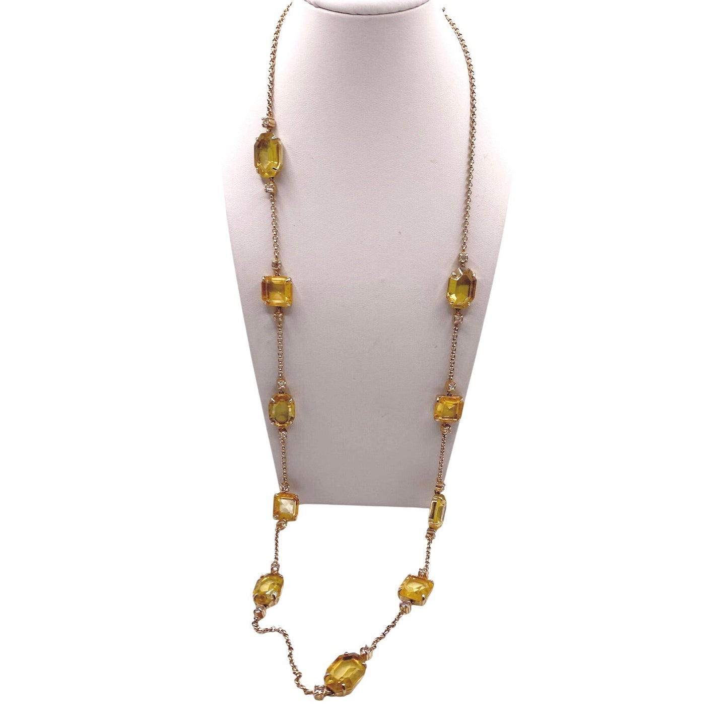 Vntg Ann Taylor Extra Large Necklace with Yellow Square Faceted Glass Stones 30”