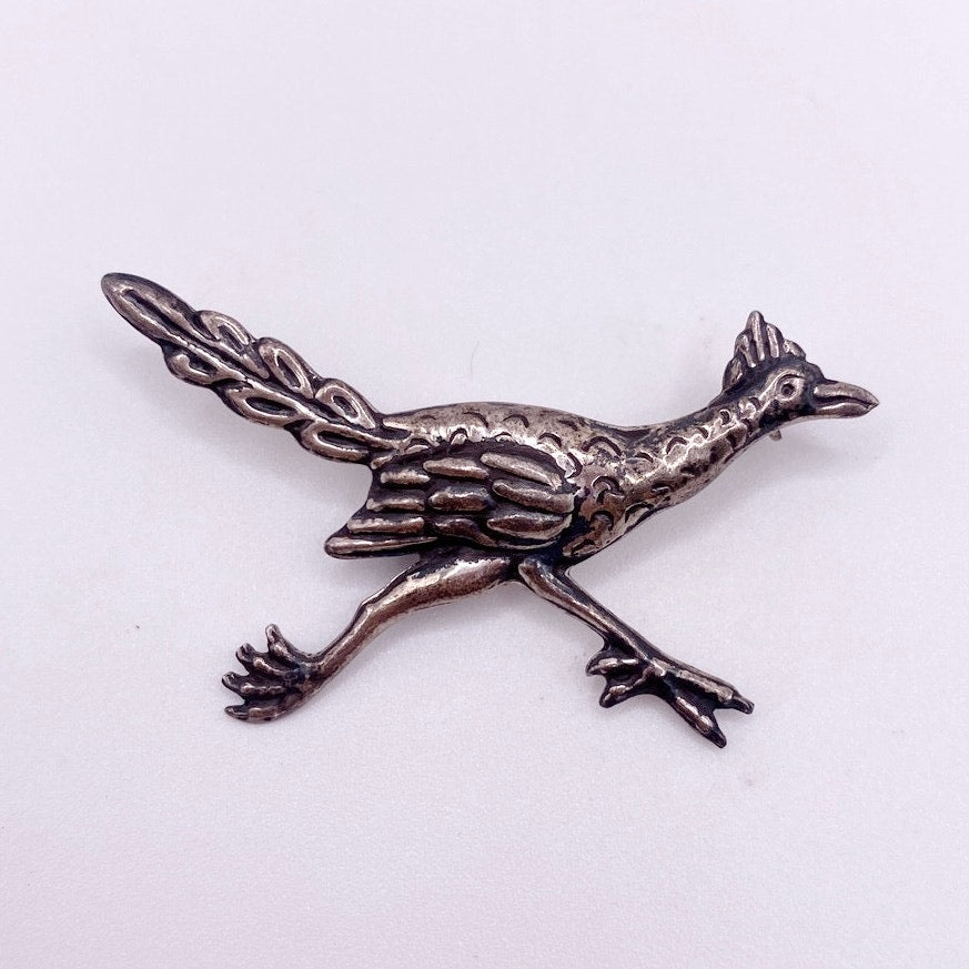 Taxco Hecho En Mexico Sterling Silver Roadrunner Brooch 2”