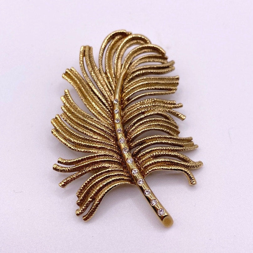 Monet leave Brooch Gold Tone with Rhinestones