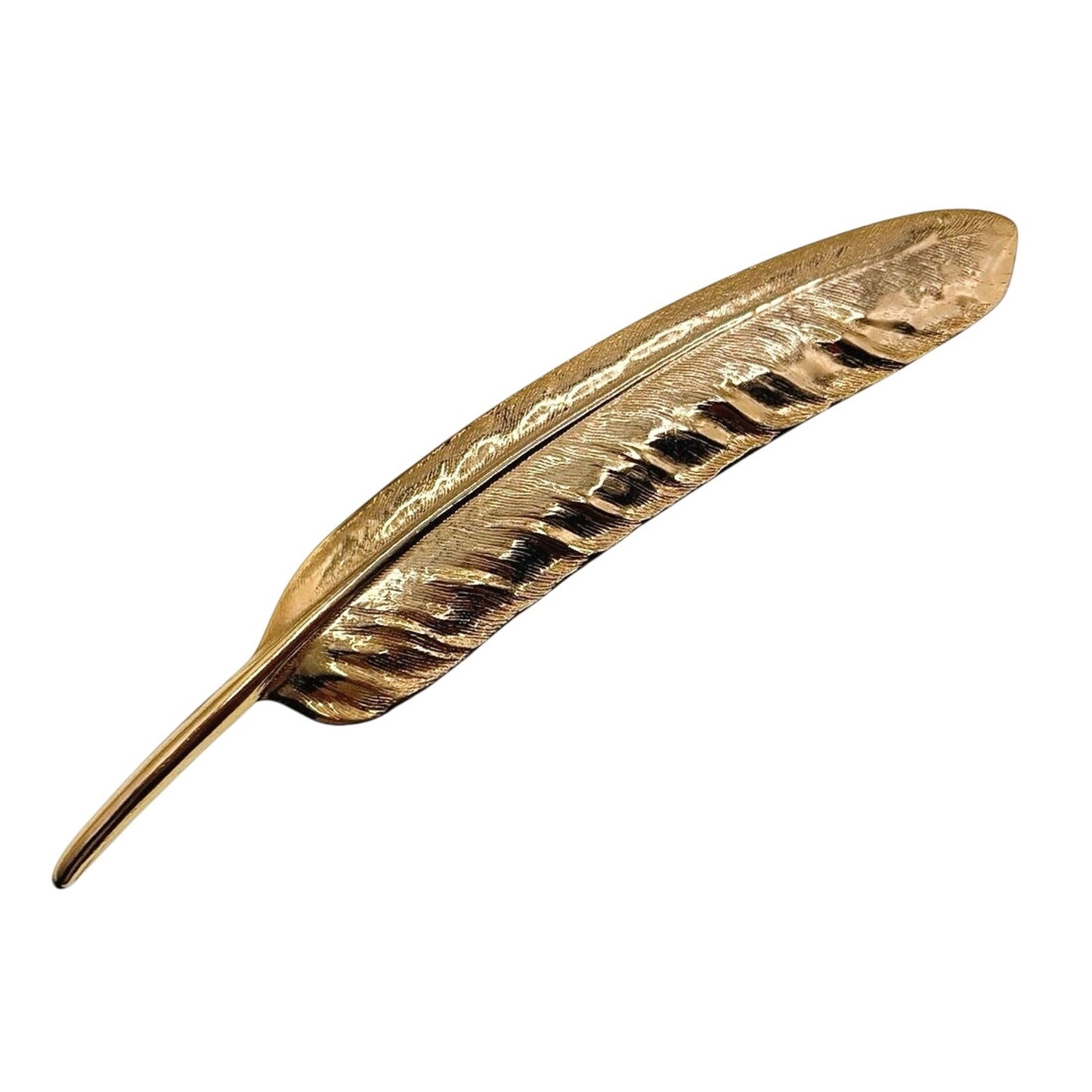 Feather Vintage Gold Tone Brooch 6”
