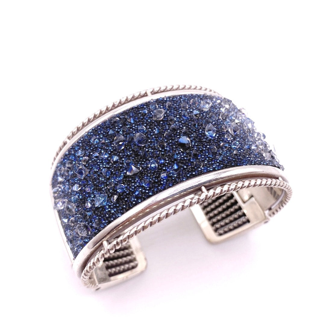 Brighton Silver Plated and Blue Crystals Cuff Bracelet Size 7