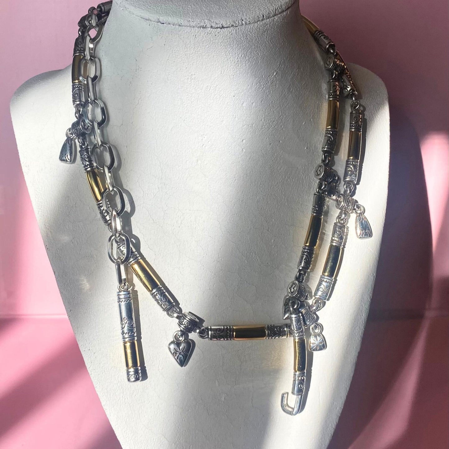 Vintage Golden and Silver tone Hearts Charm Chain Belt 35”