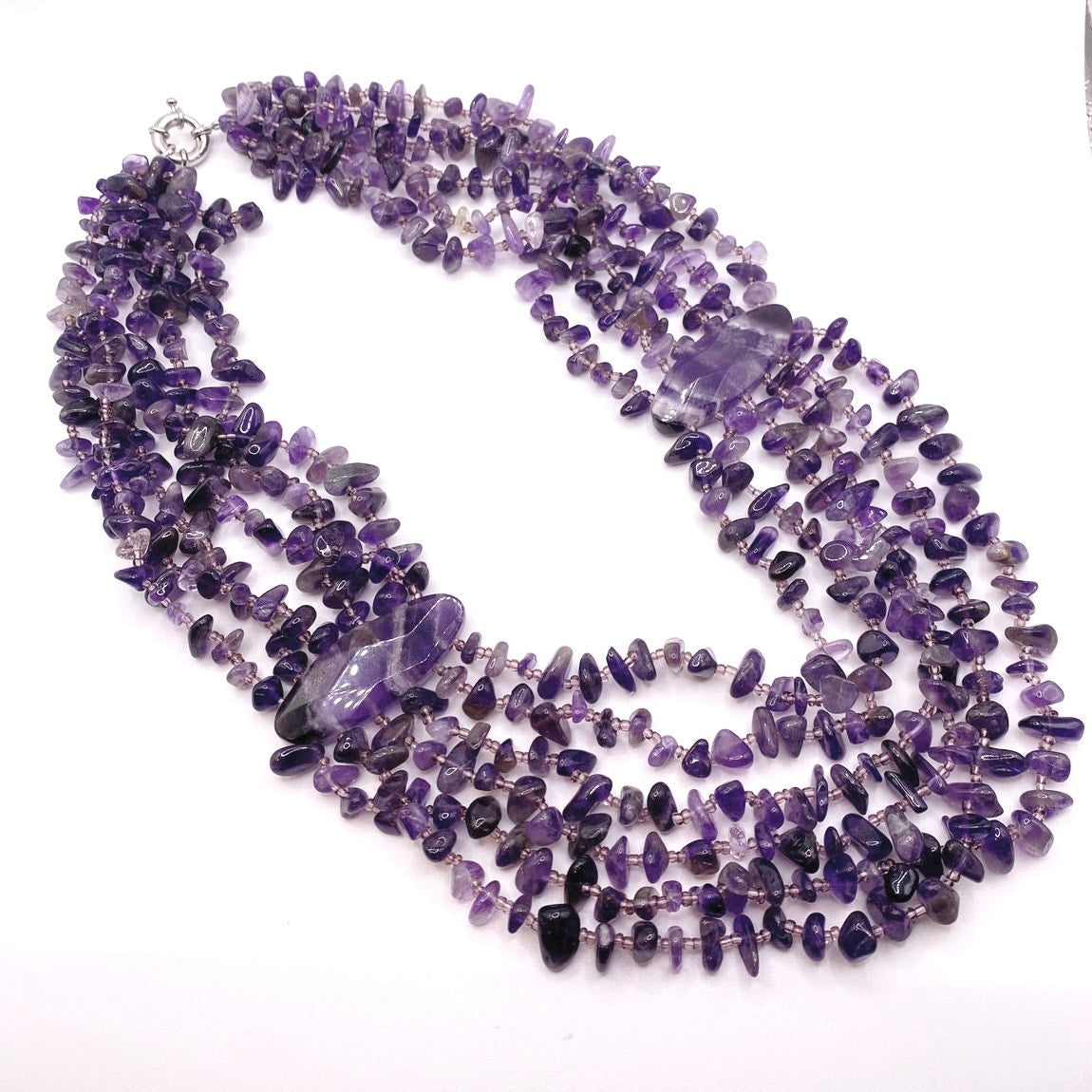 Vintage Multi Strand Amethyst Crystal Stone Necklace  18"
