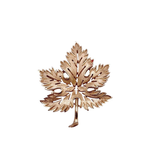 Vintage Trifari Signed Maple Leaf Brooch Gold Tone 2" long