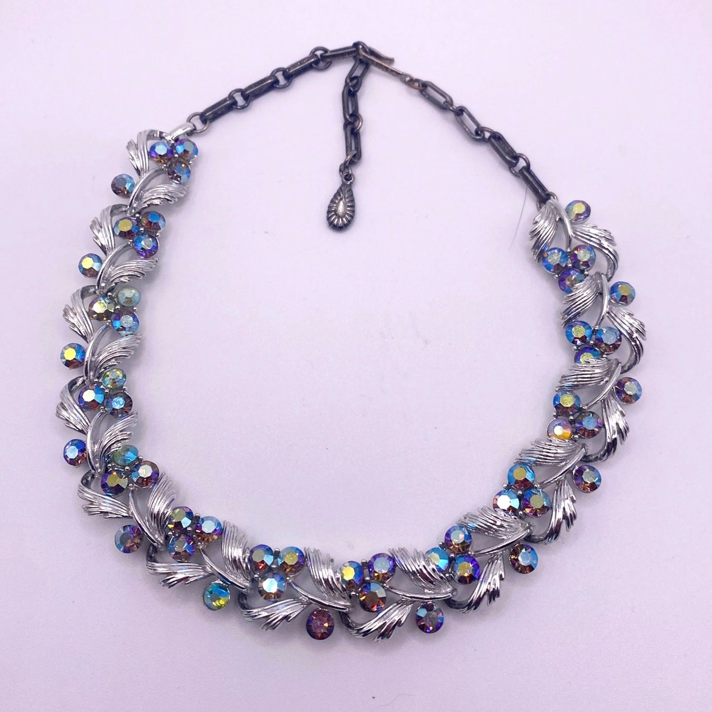 Lisner Vtg Blue Aurora Borealis Rhinestone Necklace